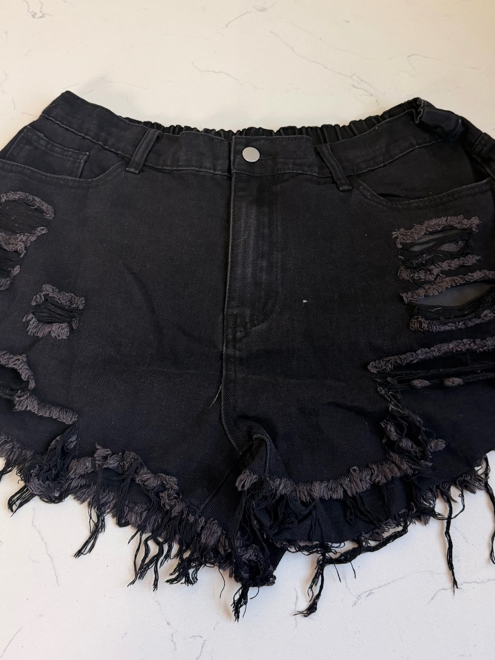 SHEIN Black Distressed Ripped Denim Shorts